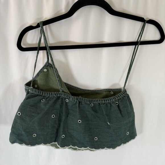 Zara Crop Top Women's XS Solid Green Polka Dot 100% Cotton One Strap - Picture 7 of 9